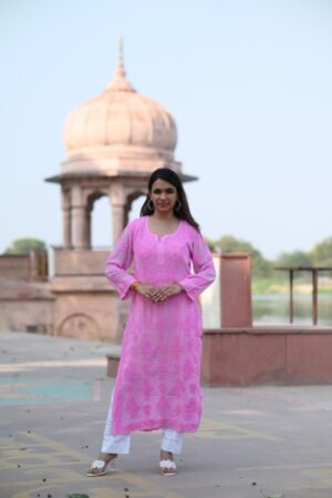 Pure Georgette 3d rose work kurti
