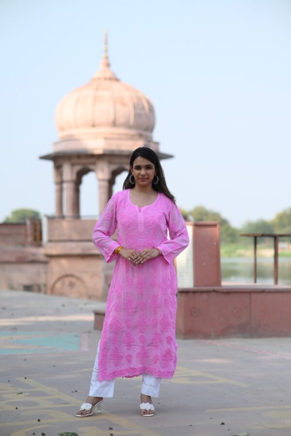 Pure Georgette 3d rose work kurti